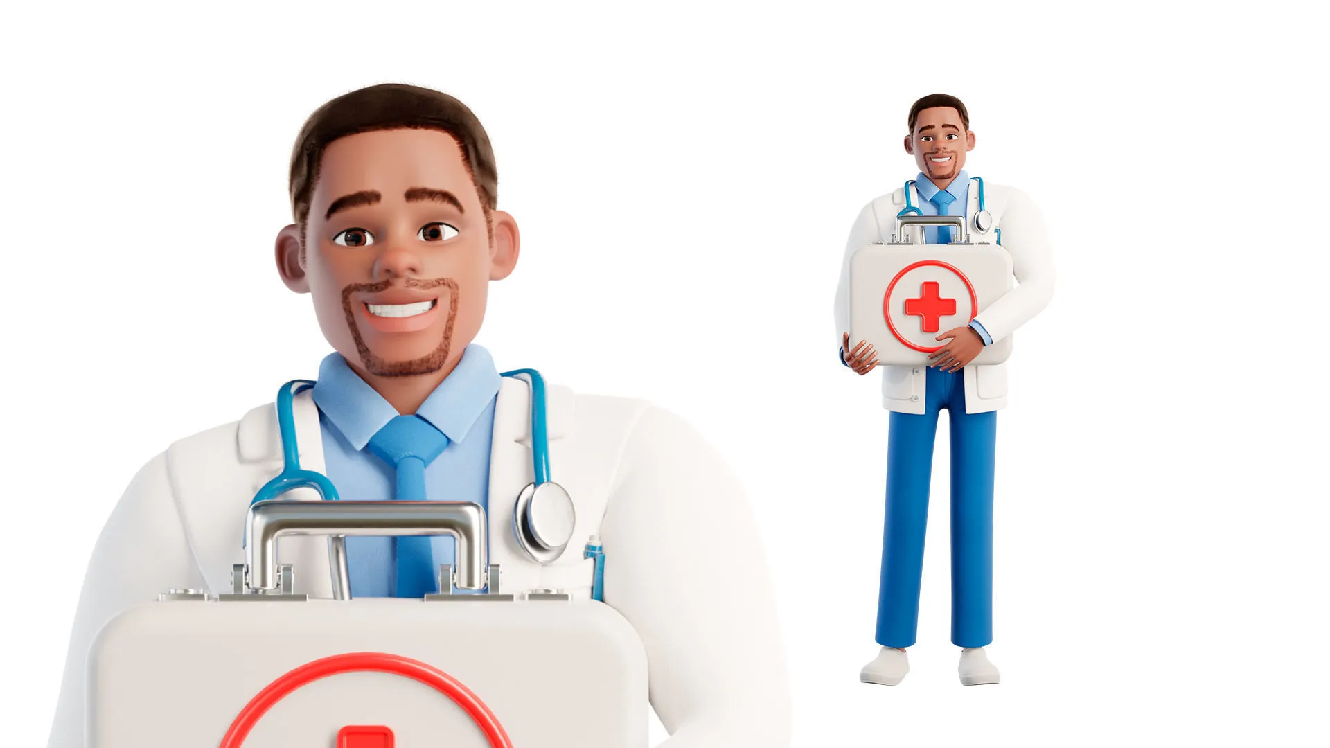 Cartoon Black Doctor Man rigged in different pose